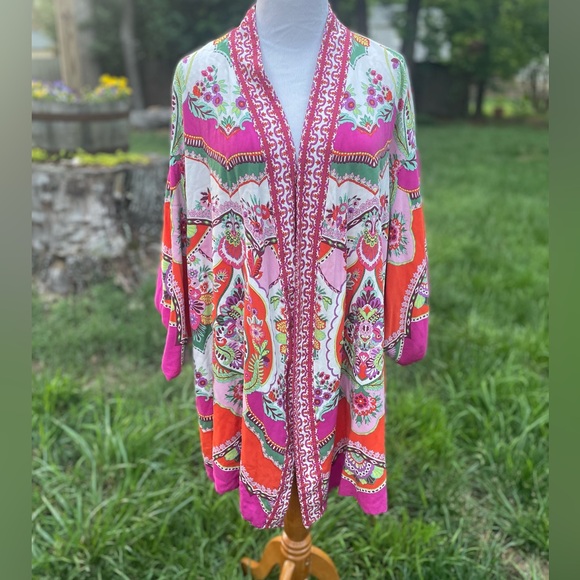 Apricot Sequin 3/4 Sleeve Open Front Duster Kimono main image 0